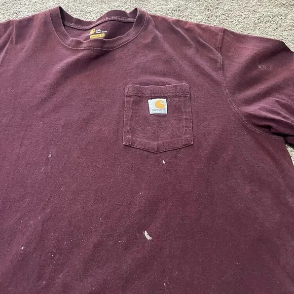 Carhartt Mens 2XL XXL Big Tall Maroon Distressed Short Sleeve T-Shirt Loose Fit - Picture 5 of 7